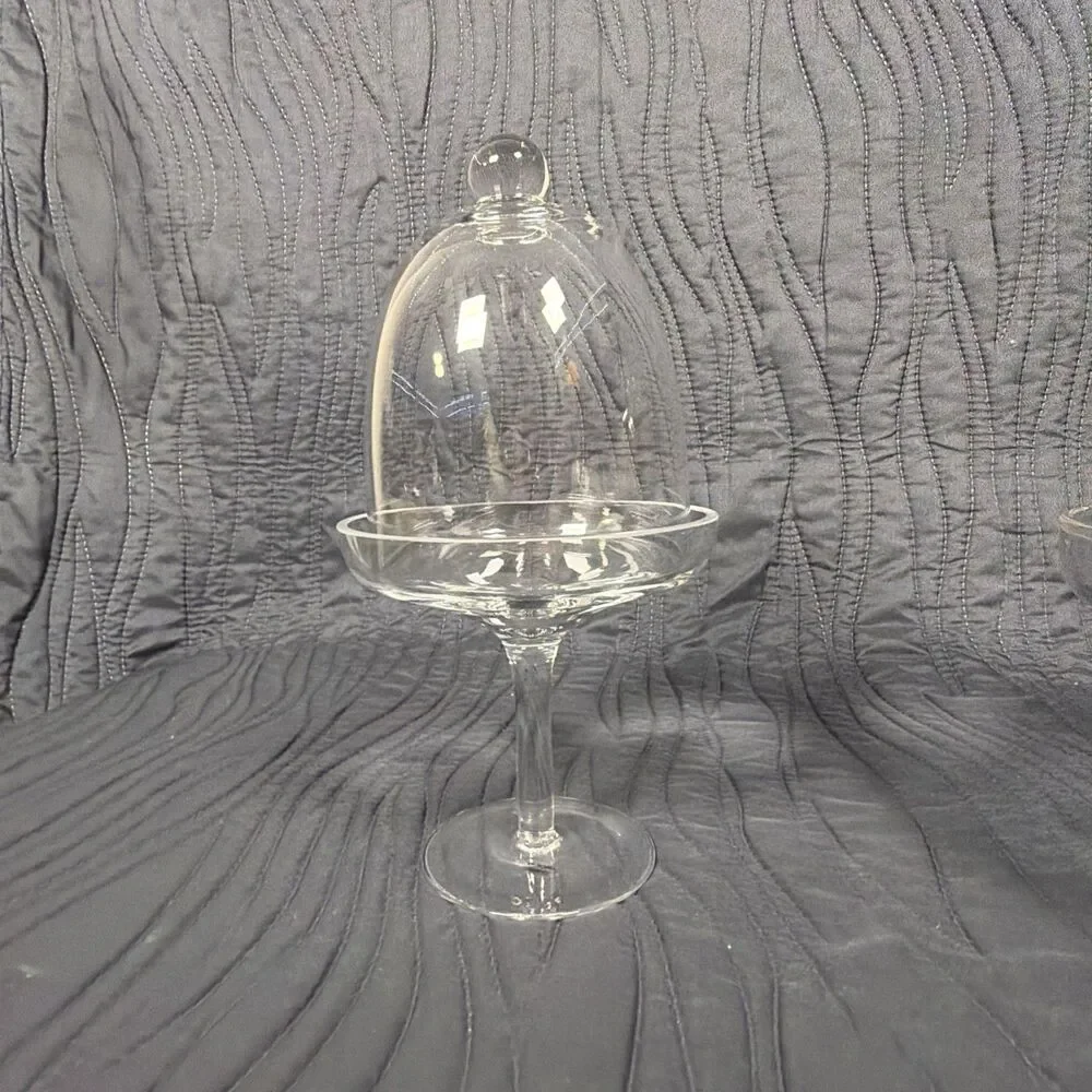 Set of 3 Clear Glass Pedestal Cake Stands w/ Domed Lids Cloches 8